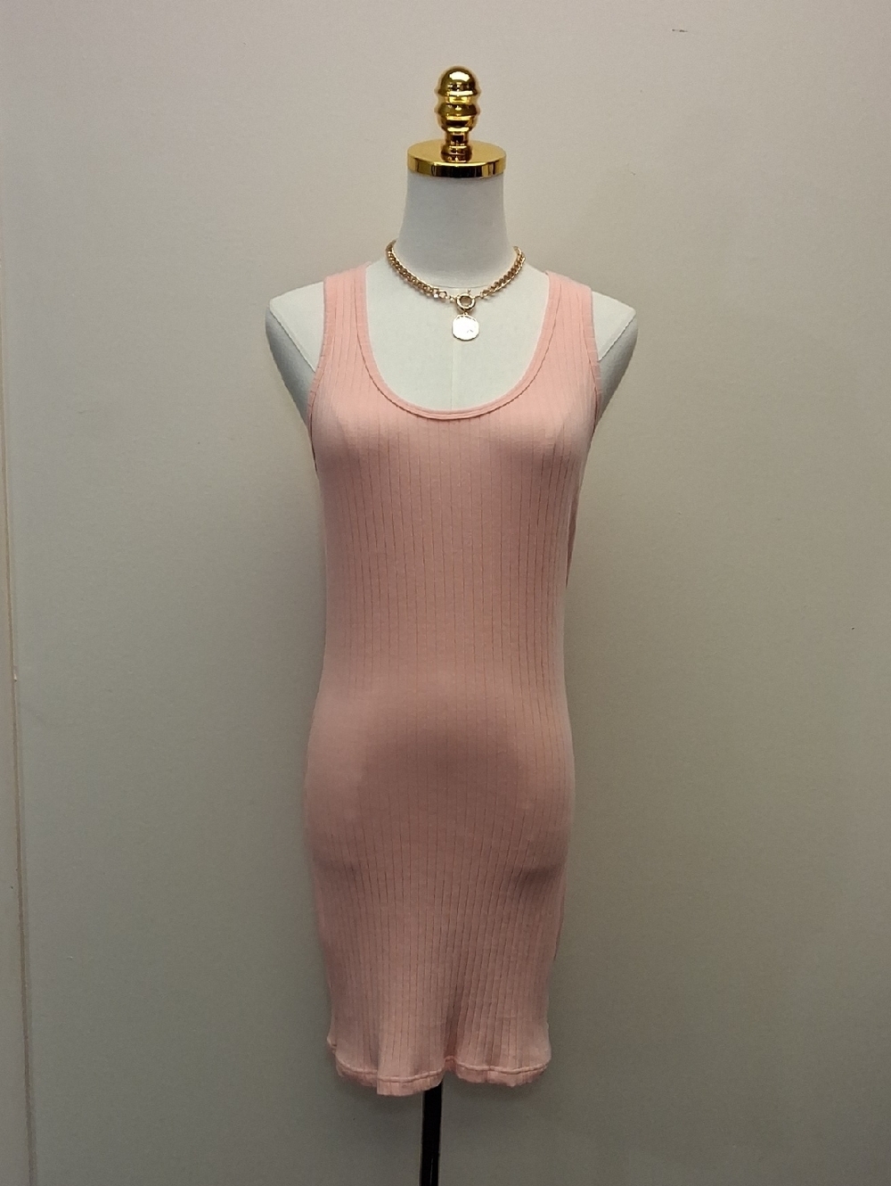 Rosio Light Pink Ribbed Bodycon Mini Dress Size Large